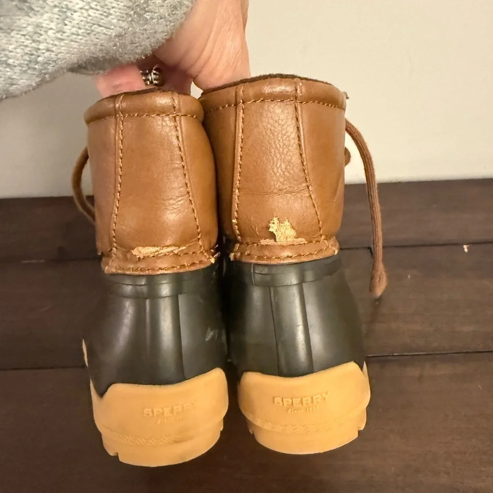 Sperry Port Duck Boots Kids Size 8 Brown Leather Waterproof Rain Snow Boots